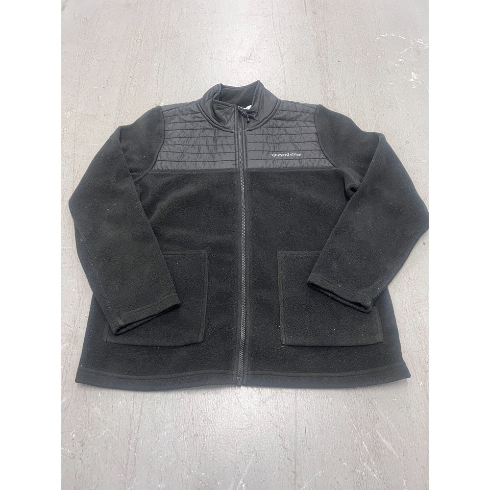Vineyard Vines Jacket Womens L Black Fleece Quilted Full Zip Mock Neck Gorpcore